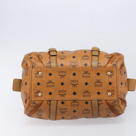 MCM Vicetos Logogram Boston Bag PVC Leather Brown Gold Auth mr3152A