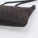 FENDI Zucchino Canvas Shoulder Bag Dark Brown Silver Auth mr3155-10