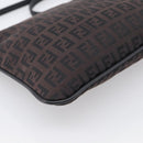 FENDI Zucchino Canvas Shoulder Bag Dark Brown Silver Auth mr3155-11