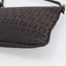FENDI Zucchino Canvas Shoulder Bag Dark Brown Silver Auth mr3155-12