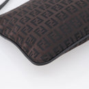FENDI Zucchino Canvas Shoulder Bag Dark Brown Silver Auth mr3155-13