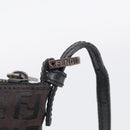 FENDI Zucchino Canvas Shoulder Bag Dark Brown Silver Auth mr3155-14