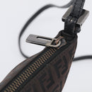 FENDI Zucchino Canvas Shoulder Bag Dark Brown Silver Auth mr3155-15
