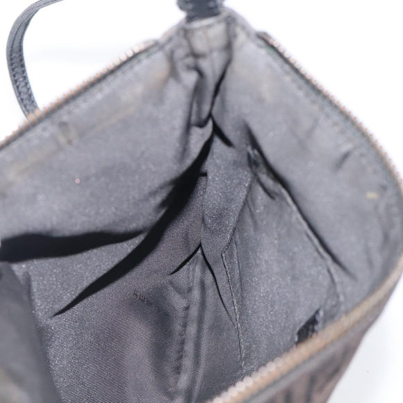 FENDI Zucchino Canvas Shoulder Bag Dark Brown Silver Auth mr3155