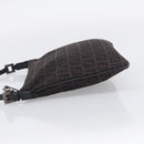 FENDI Zucchino Canvas Shoulder Bag Dark Brown Silver Auth mr3155-4