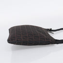 FENDI Zucchino Canvas Shoulder Bag Dark Brown Silver Auth mr3155-5