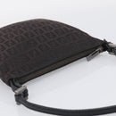 FENDI Zucchino Canvas Shoulder Bag Dark Brown Silver Auth mr3155-6