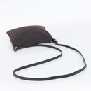 FENDI Zucchino Canvas Shoulder Bag Dark Brown Silver Auth mr3155-7