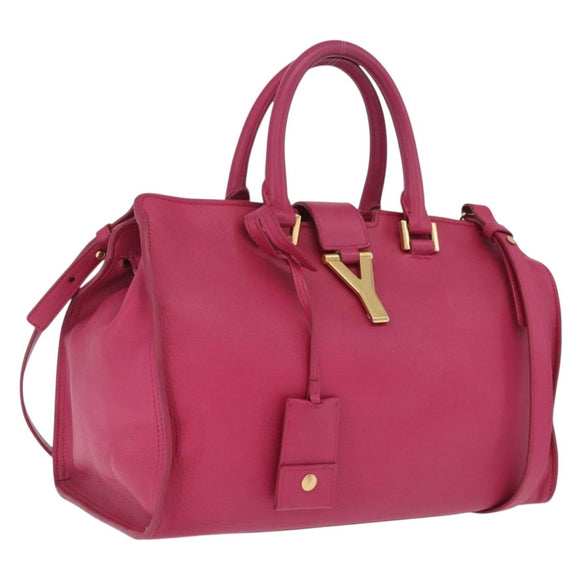 Saint Laurent Hand Bag Leather 2way Pink Gold Auth mr3162A
