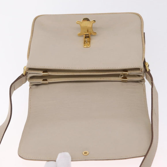 CELINE Shoulder Bag Leather Beige Gold Auth mr3163
