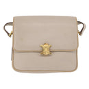 CELINE Shoulder Bag Leather Beige Gold Auth mr3163-2