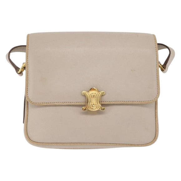 CELINE Shoulder Bag Leather Beige Gold Auth mr3163