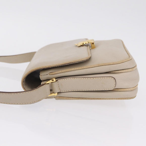CELINE Shoulder Bag Leather Beige Gold Auth mr3163