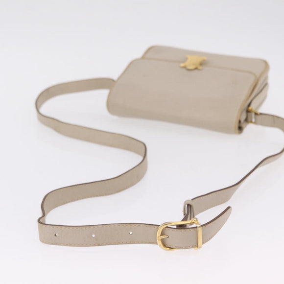 CELINE Shoulder Bag Leather Beige Gold Auth mr3163