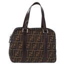 FENDI Zucca Canvas Hand Bag Black Brown Auth mr3164-2