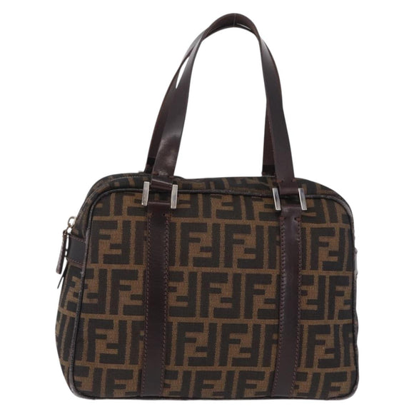 FENDI Zucca Canvas Hand Bag Black Brown Auth mr3164