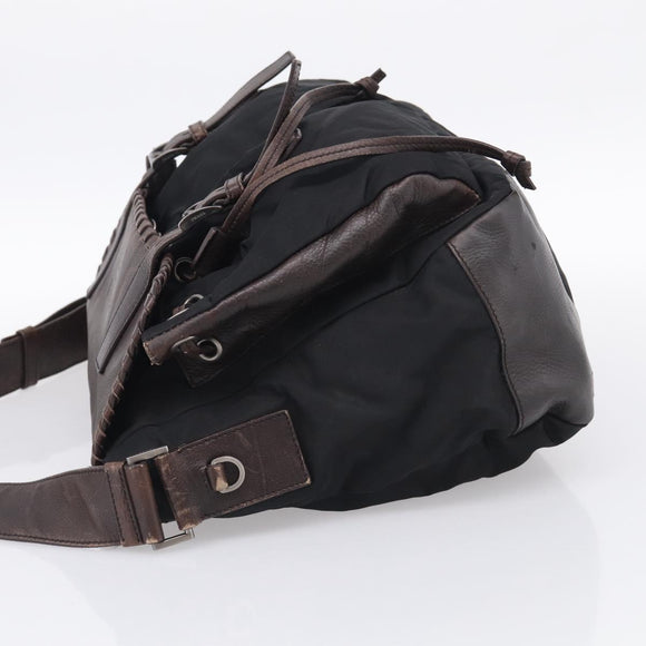 PRADA Shoulder Bag Nylon Leather Black Silver Auth mr3167