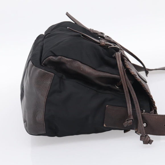 PRADA Shoulder Bag Nylon Leather Black Silver Auth mr3167
