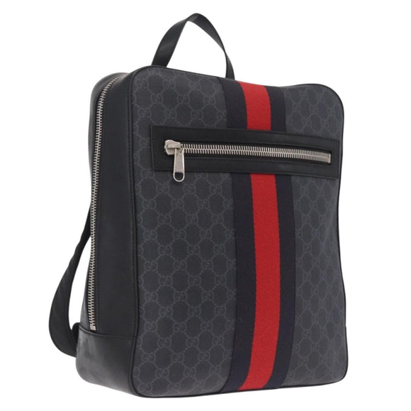 GUCCI GG Supreme Sherry Line Backpack PVC Navy Silver 473324 Auth mr3169A