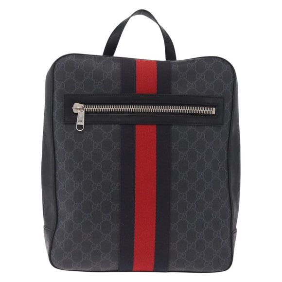 GUCCI GG Supreme Sherry Line Backpack PVC Navy Silver 473324 Auth mr3169A