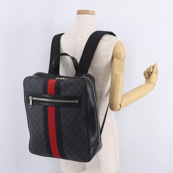 GUCCI GG Supreme Sherry Line Backpack PVC Navy Silver 473324 Auth mr3169A