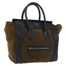 CELINE Luggage Medium Hand Bag Suede Leather Beige Gold black Auth mr3170A-1