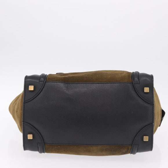 CELINE Luggage Medium Hand Bag Suede Leather Beige Gold black Auth mr3170A