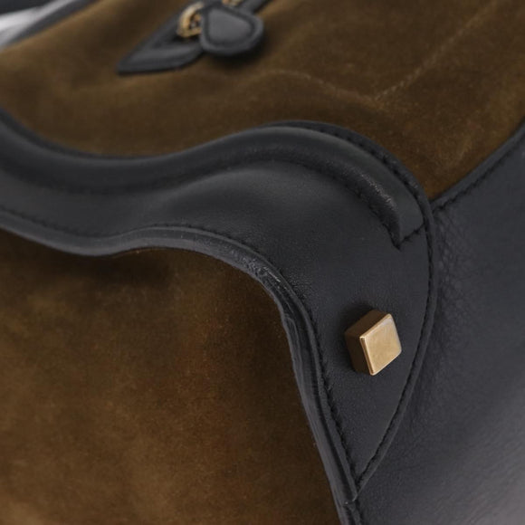 CELINE Luggage Medium Hand Bag Suede Leather Beige Gold black Auth mr3170A
