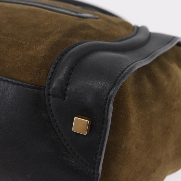 CELINE Luggage Medium Hand Bag Suede Leather Beige Gold black Auth mr3170A