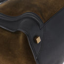 CELINE Luggage Medium Hand Bag Suede Leather Beige Gold black Auth mr3170A-14