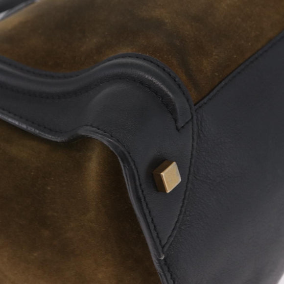 CELINE Luggage Medium Hand Bag Suede Leather Beige Gold black Auth mr3170A