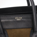 CELINE Luggage Medium Hand Bag Suede Leather Beige Gold black Auth mr3170A-16