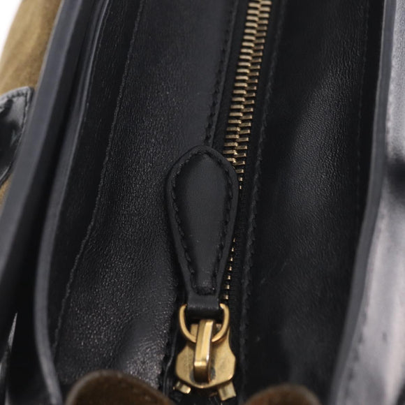 CELINE Luggage Medium Hand Bag Suede Leather Beige Gold black Auth mr3170A
