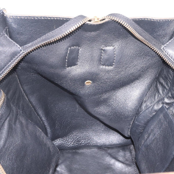 CELINE Luggage Medium Hand Bag Suede Leather Beige Gold black Auth mr3170A
