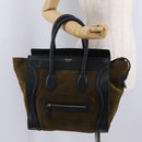 CELINE Luggage Medium Hand Bag Suede Leather Beige Gold black Auth mr3170A-25
