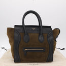 CELINE Luggage Medium Hand Bag Suede Leather Beige Gold black Auth mr3170A-26