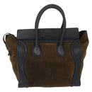 CELINE Luggage Medium Hand Bag Suede Leather Beige Gold black Auth mr3170A-3