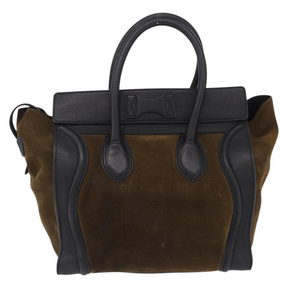 CELINE Luggage Medium Hand Bag Suede Leather Beige Gold black Auth mr3170A