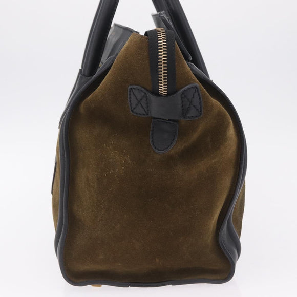 CELINE Luggage Medium Hand Bag Suede Leather Beige Gold black Auth mr3170A