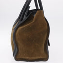 CELINE Luggage Medium Hand Bag Suede Leather Beige Gold black Auth mr3170A-7