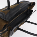 CELINE Luggage Medium Hand Bag Suede Leather Beige Gold black Auth mr3170A-8