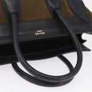 CELINE Luggage Medium Hand Bag Suede Leather Beige Gold black Auth mr3170A-9