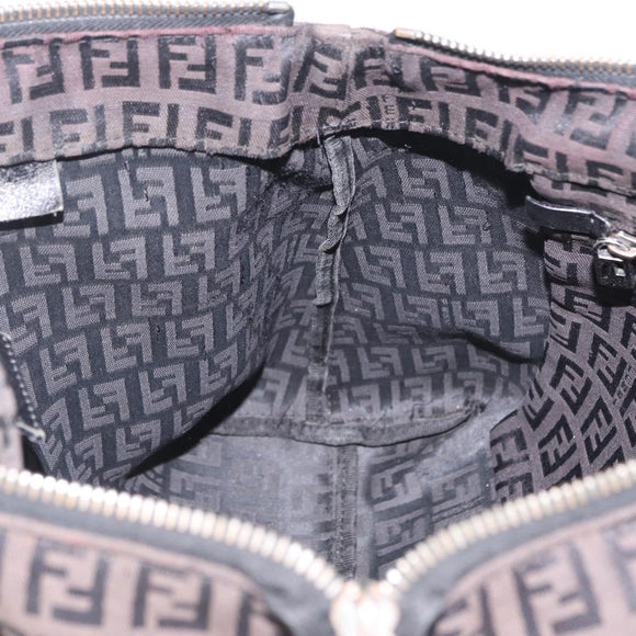 FENDI Zucchino Canvas Tote Bag Brown Silver Auth mr3171