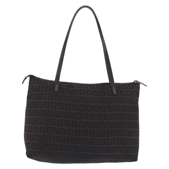FENDI Zucchino Canvas Tote Bag Brown Silver Auth mr3171
