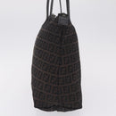 FENDI Zucchino Canvas Tote Bag Brown Silver Auth mr3171-4