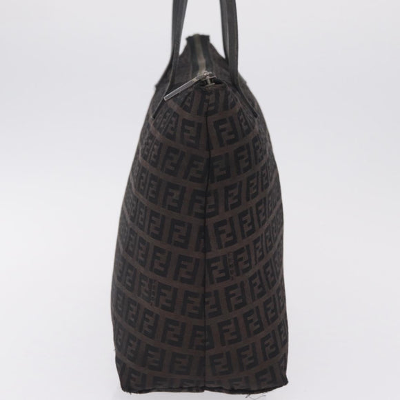 FENDI Zucchino Canvas Tote Bag Brown Silver Auth mr3171