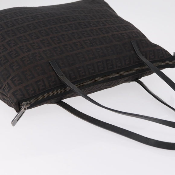 FENDI Zucchino Canvas Tote Bag Brown Silver Auth mr3171