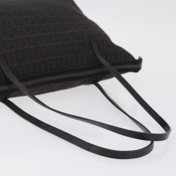 FENDI Zucchino Canvas Tote Bag Brown Silver Auth mr3171