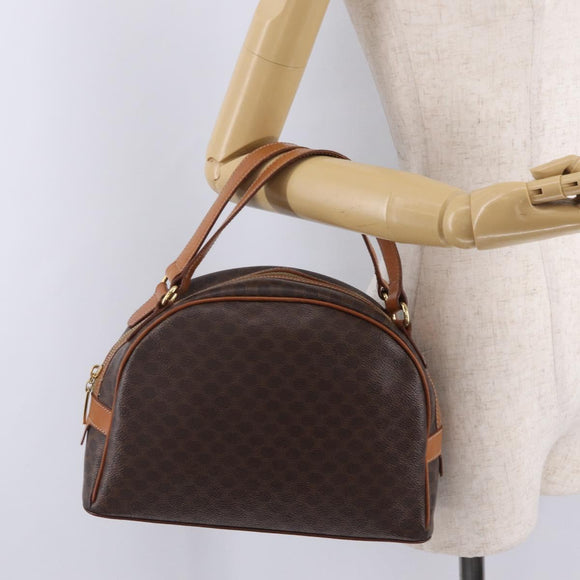 CELINE Macadam Canvas Hand Bag PVC Leather Brown Gold Auth mr3172A