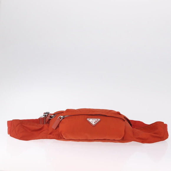 PRADA Waist bag Nylon Orange Silver Auth mr3174A
